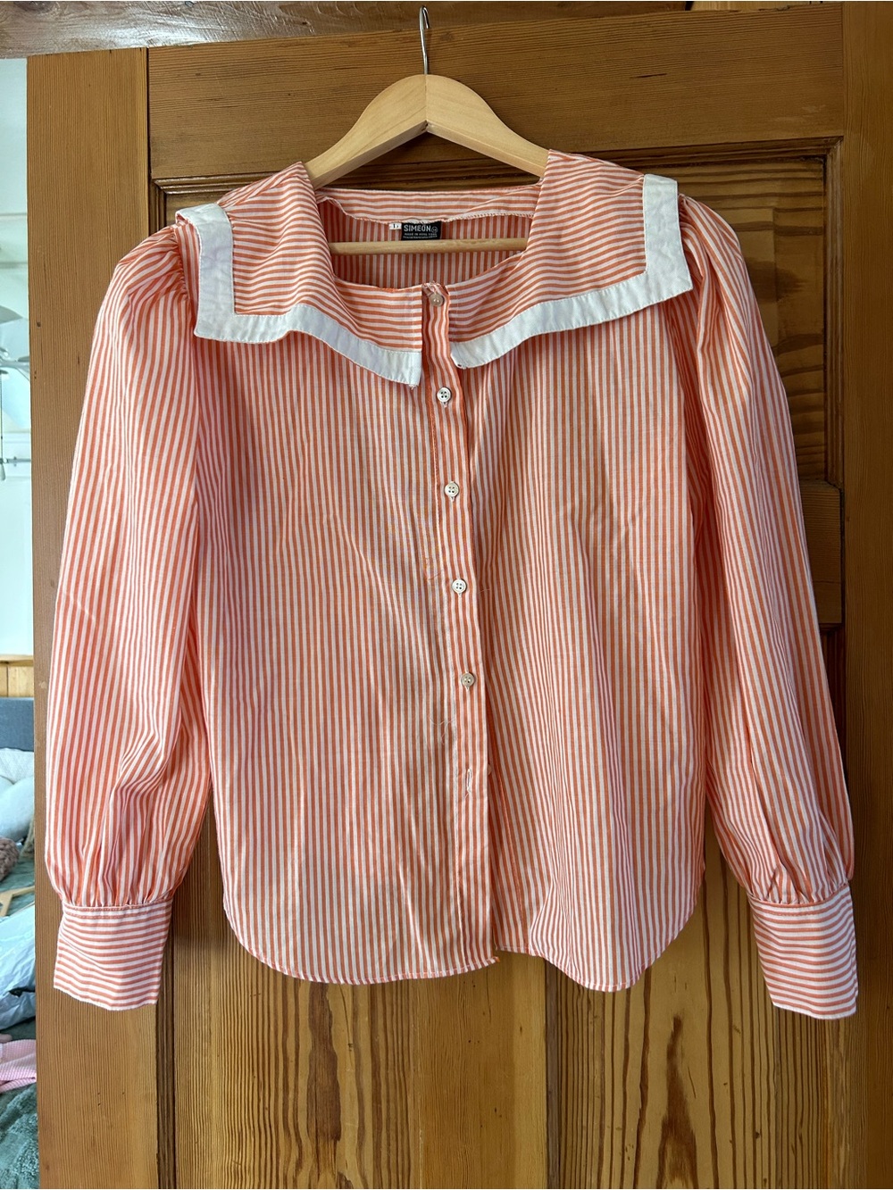 Simeon Peach & White Striped Button-Front Shirt